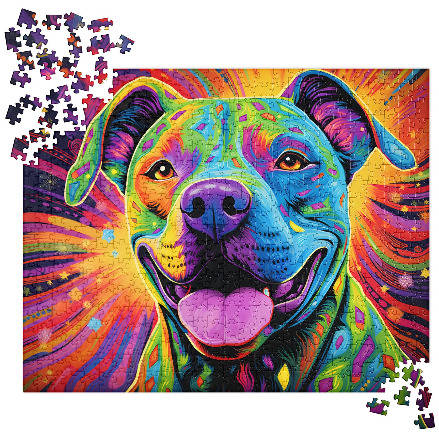 Psychedelic Smiles Pitbull Jigsaw Puzzle - Pittie Choy