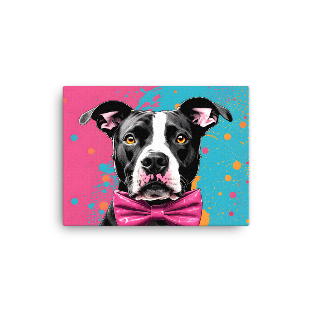 "Pitbull in Pink" - Whimsical Bowtie Canvas Art - Pittie Choy