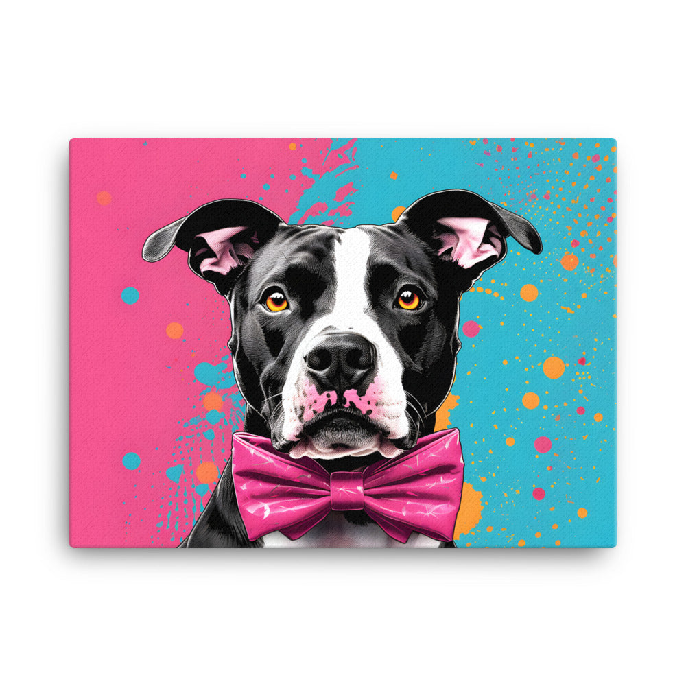 "Pitbull in Pink" - Whimsical Bowtie Canvas Art - Pittie Choy