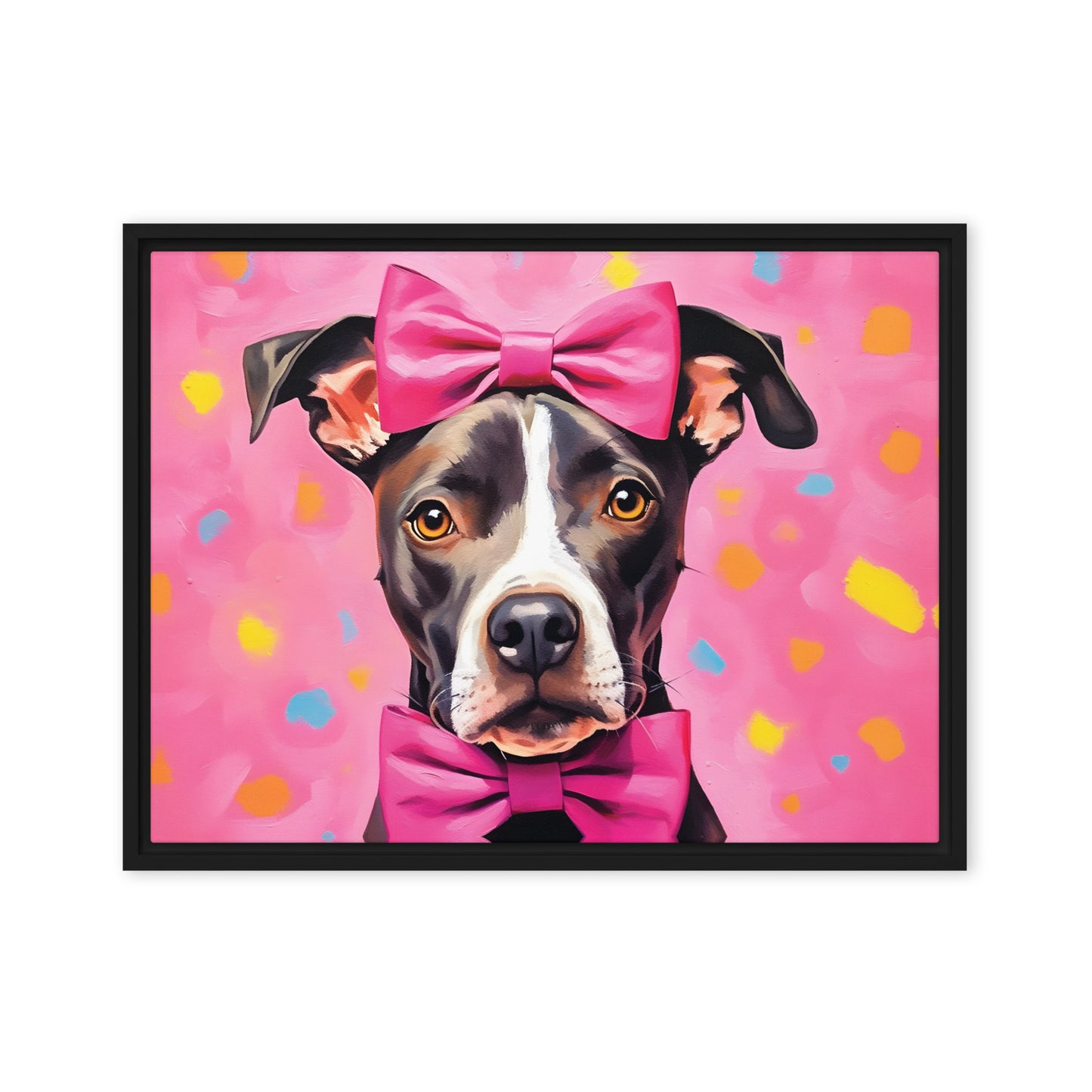 "Pink Bow Pooch" - Framed Pitbull Canvas Art - Pittie Choy