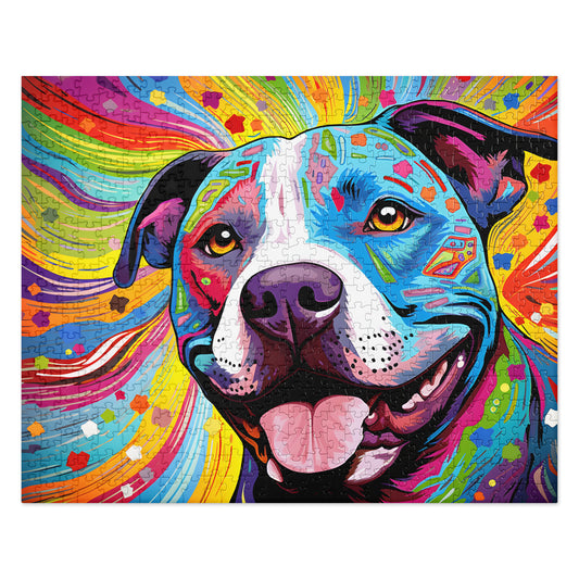 A portrait of a Pitbull Jigsaw Puzzle for Sale by ArtistMark00