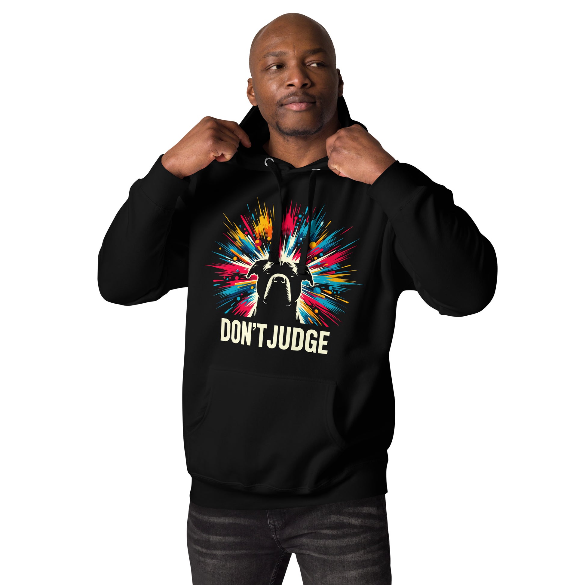 "Don't Judge" Cosmic Burst Pitbull Unisex Hoodie - Pittie Choy