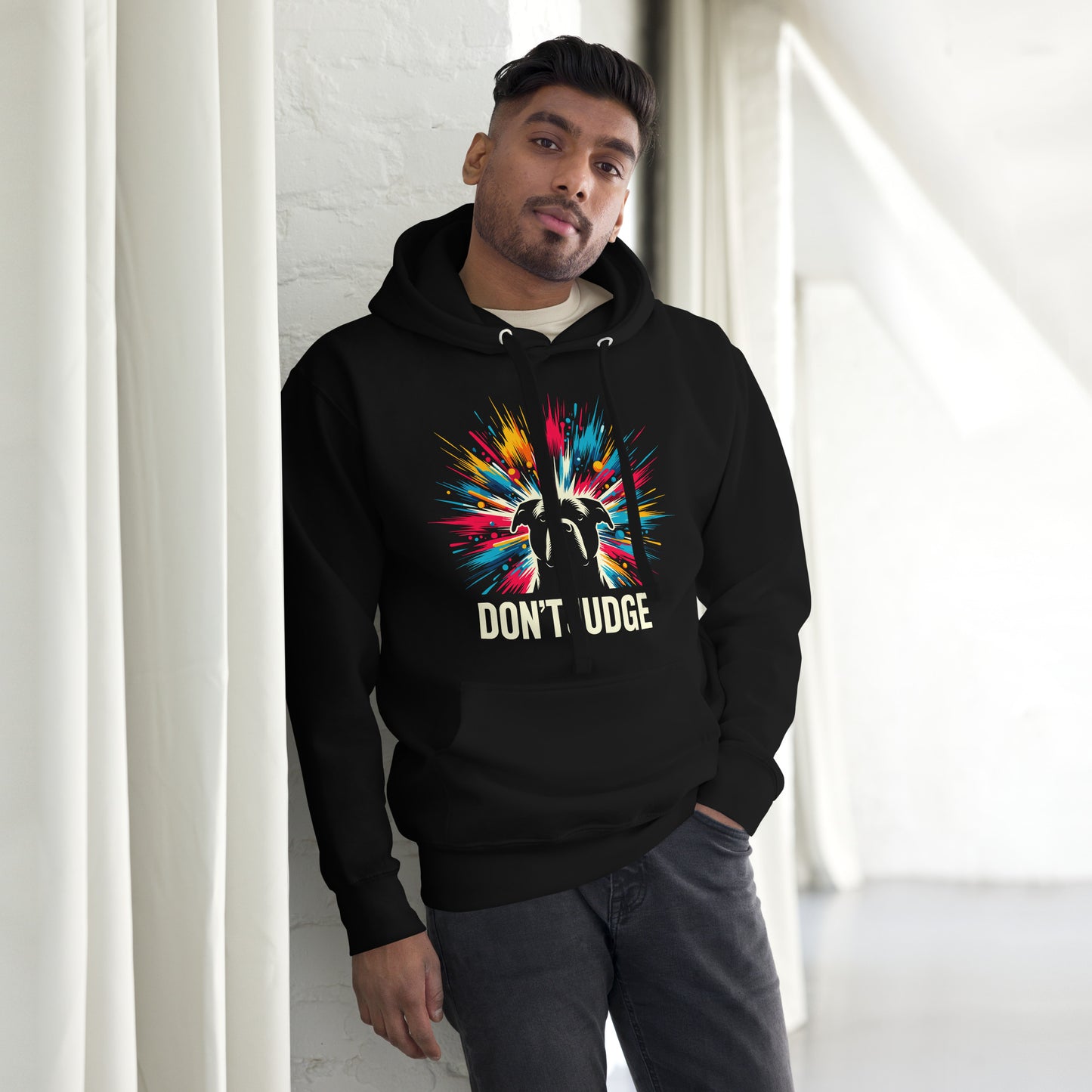 "Don't Judge" Cosmic Burst Pitbull Unisex Hoodie - Pittie Choy