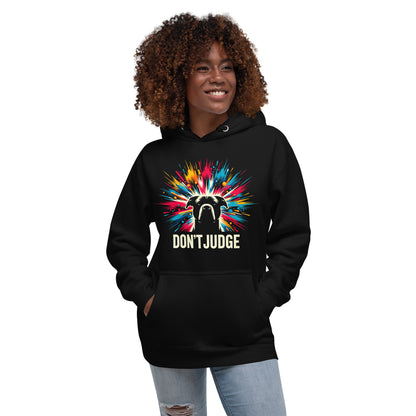 "Don't Judge" Cosmic Burst Pitbull Unisex Hoodie - Pittie Choy