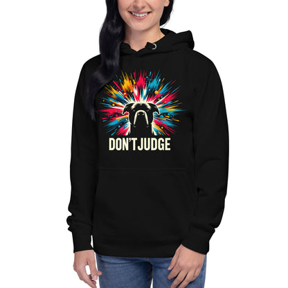 "Don't Judge" Cosmic Burst Pitbull Unisex Hoodie - Pittie Choy