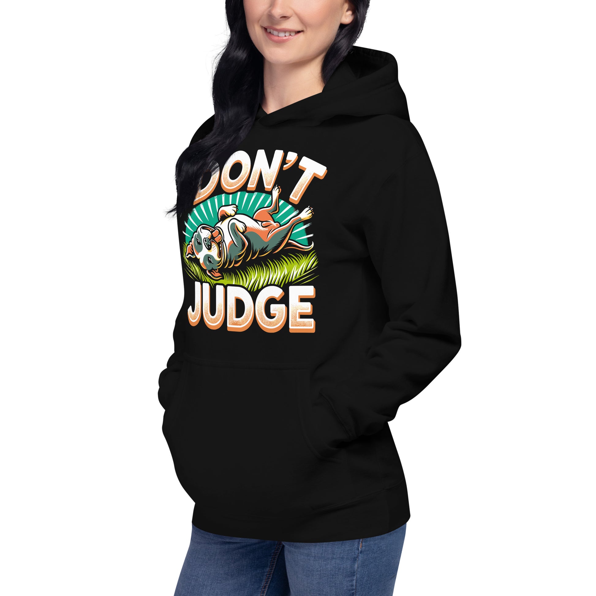 Laid-Back 'Don't Judge' Unisex Pitbull Hoodie - Pittie Choy