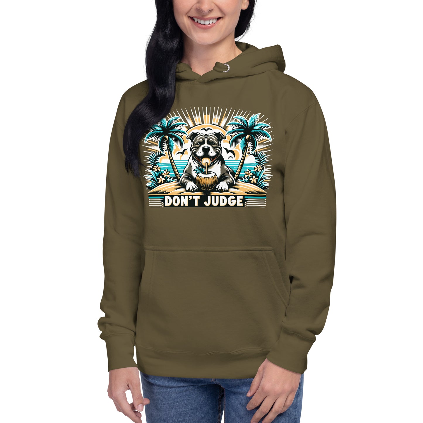 Tropical Retreat 'Don't Judge' Unisex Pitbull Hoodie - Pittie Choy