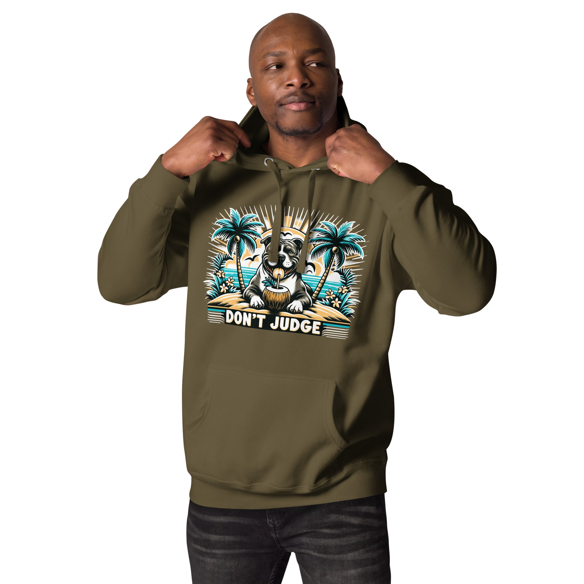 Tropical Retreat 'Don't Judge' Unisex Pitbull Hoodie - Pittie Choy