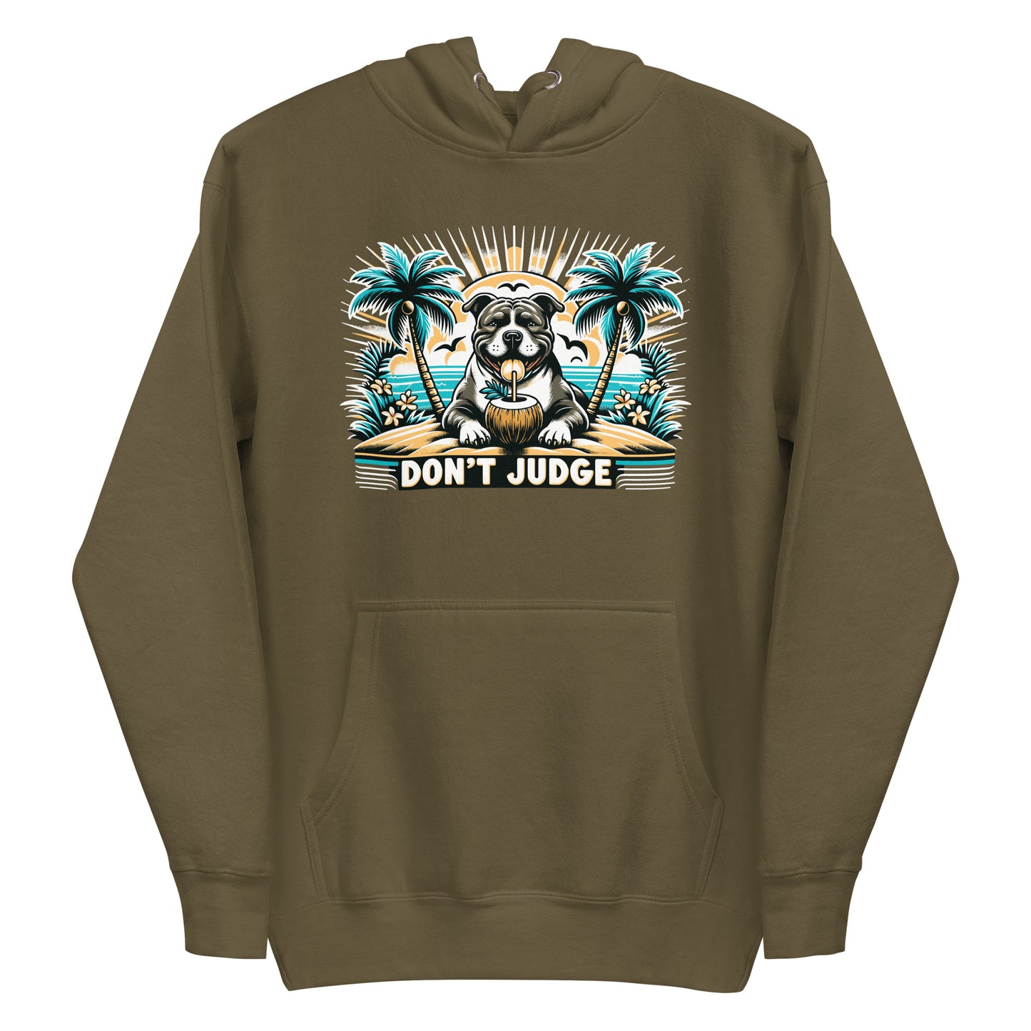 Tropical Retreat 'Don't Judge' Unisex Pitbull Hoodie - Pittie Choy