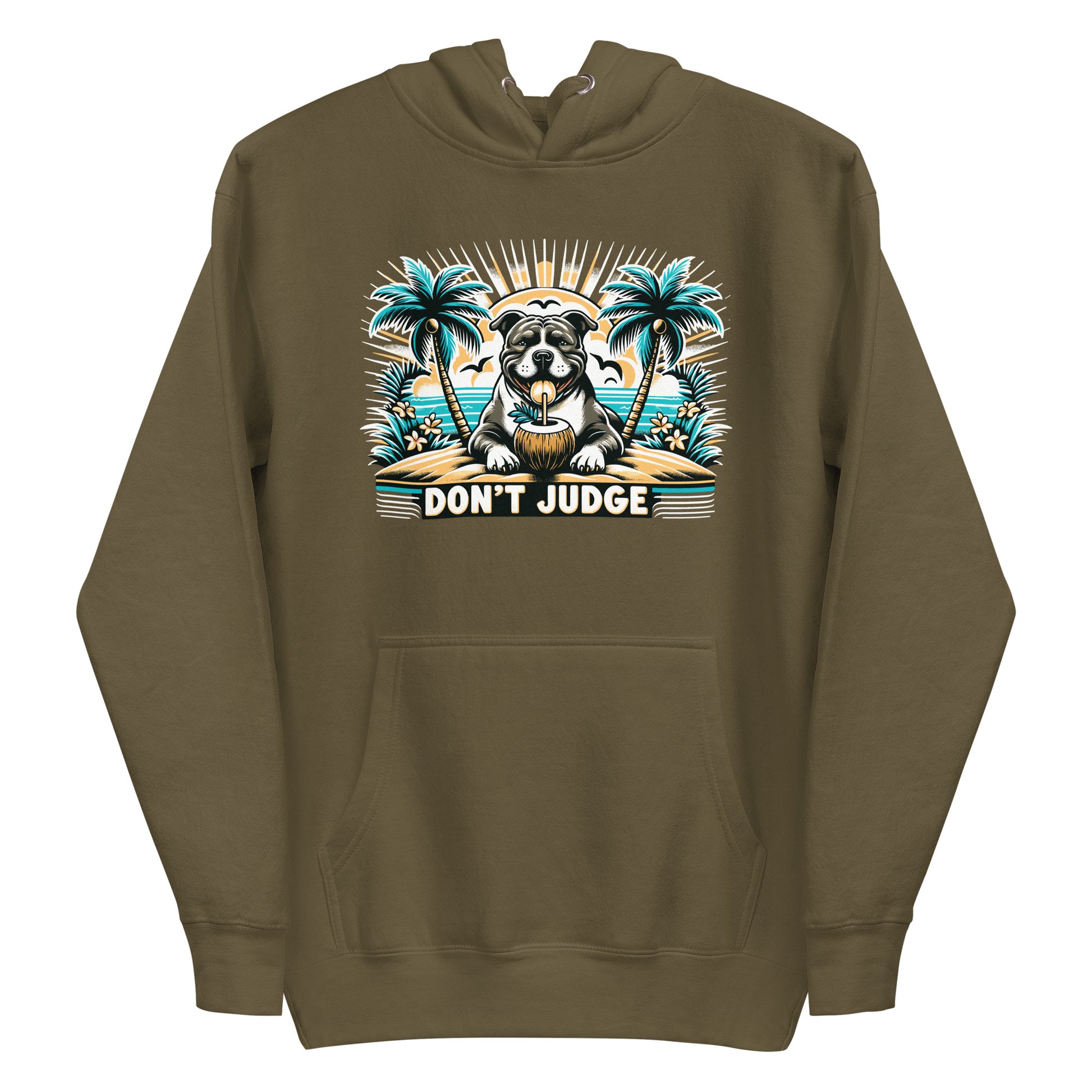 Tropical Retreat 'Don't Judge' Unisex Pitbull Hoodie - Pittie Choy