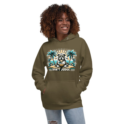 Tropical Retreat 'Don't Judge' Unisex Pitbull Hoodie - Pittie Choy