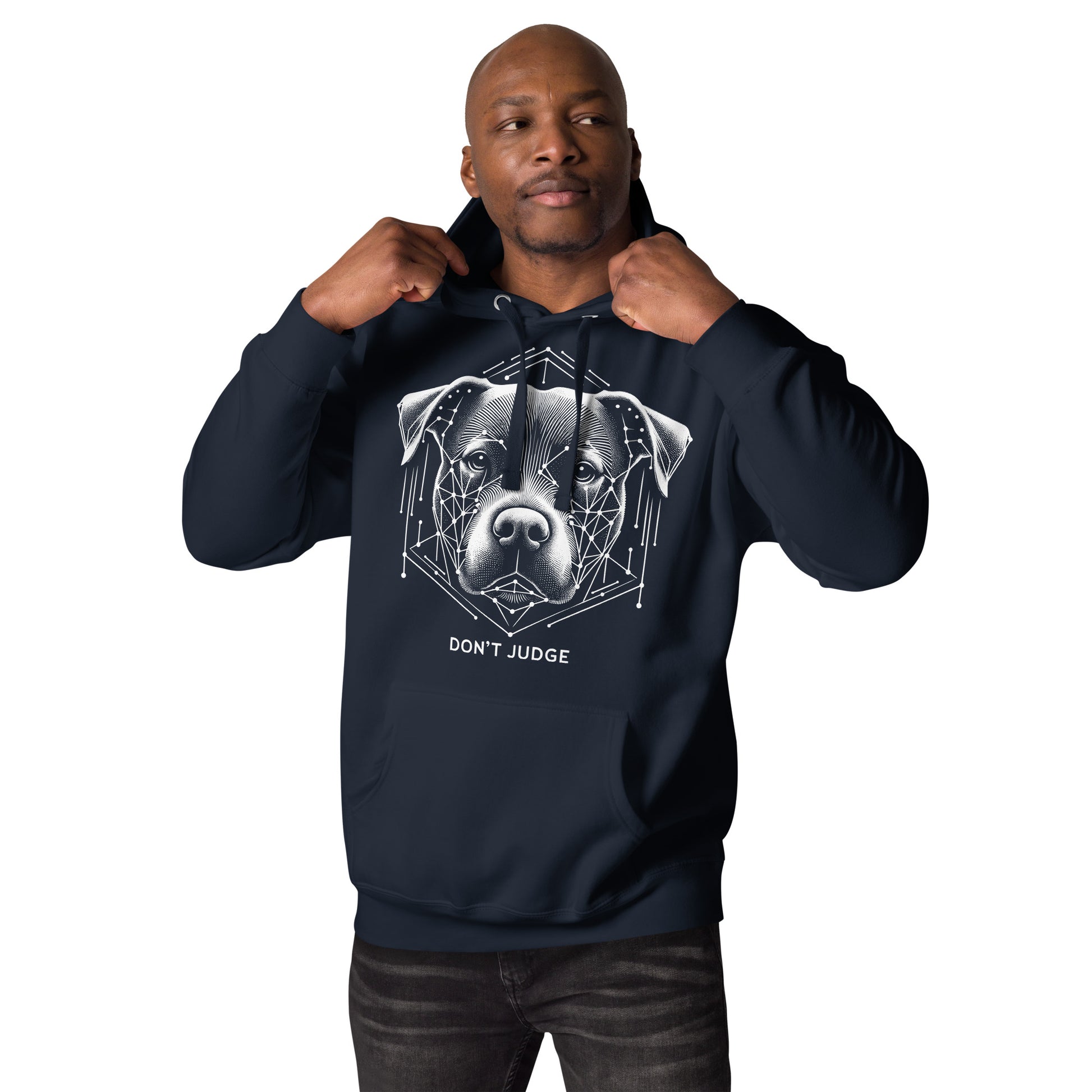 Geometric Guardian 'Don't Judge' Unisex Pitbull Hoodie - Pittie Choy