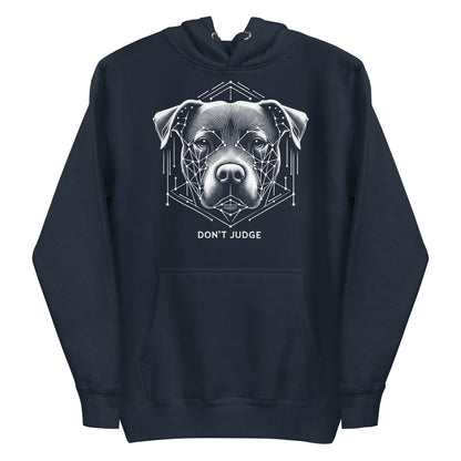 Geometric Guardian 'Don't Judge' Unisex Pitbull Hoodie - Pittie Choy