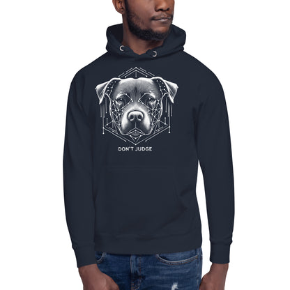 Geometric Guardian 'Don't Judge' Unisex Pitbull Hoodie - Pittie Choy