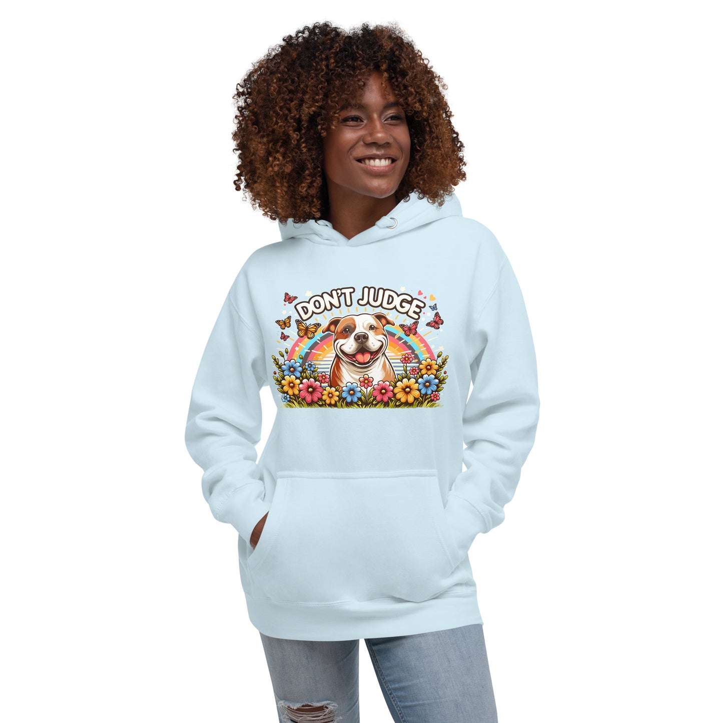 "Don't Judge" Floral Bliss Woman Pitbull Hoodie - Pittie Choy