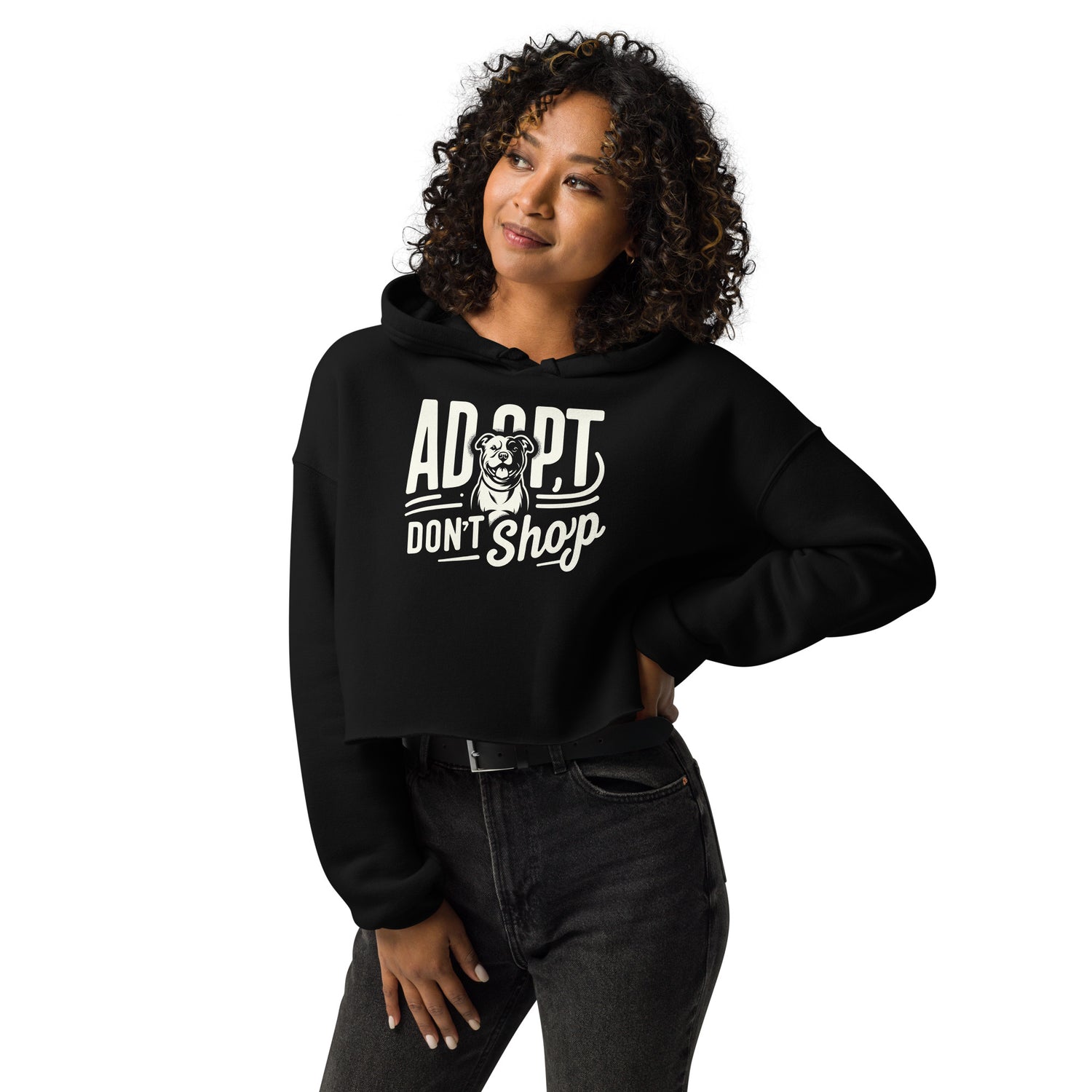 "Adopt, Don't Shop" Pitbull Crop Hoodie for Women - Pittie Choy