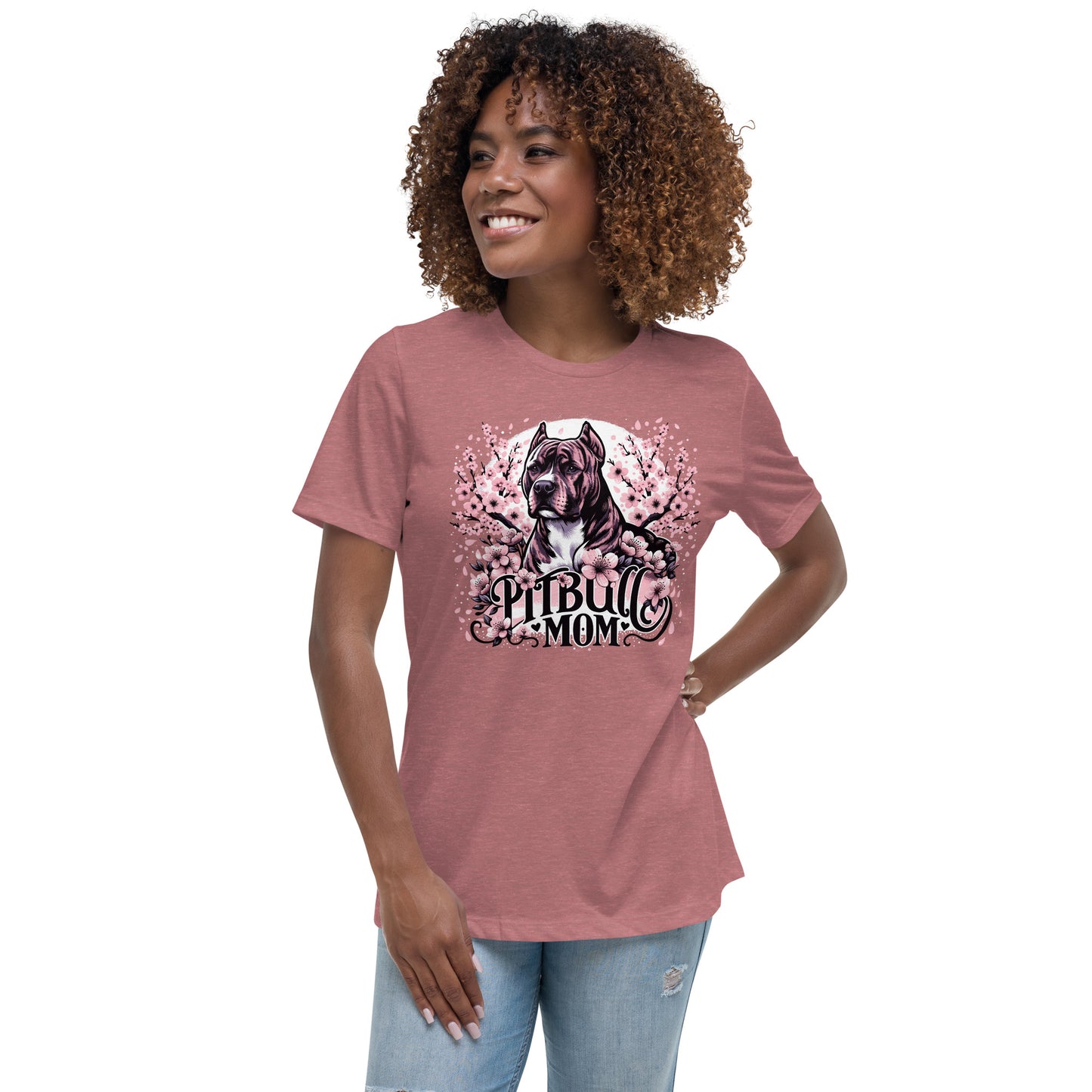 Cherry Blossom Pitbull Mom Women's T-Shirt - Pittie Choy