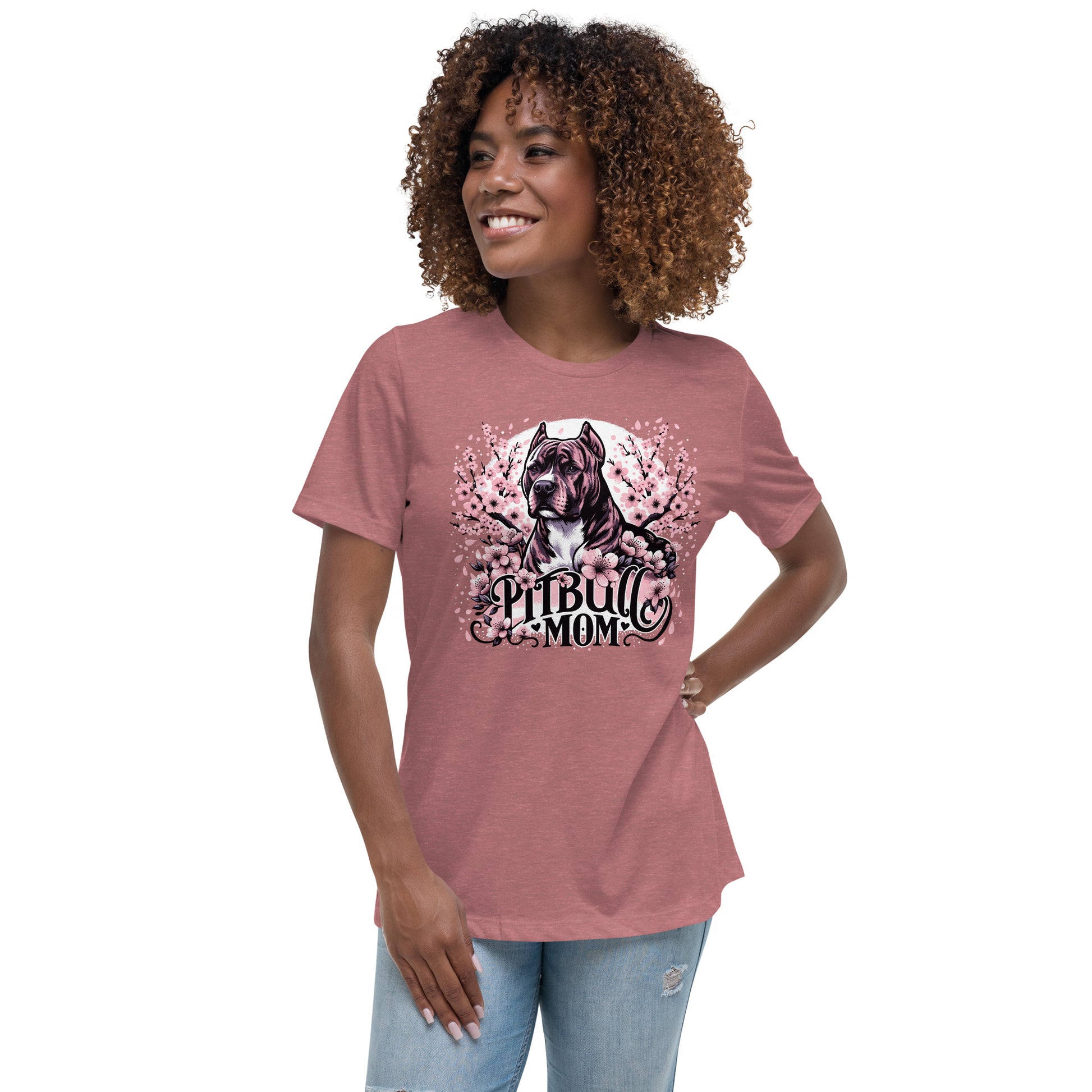 Cherry Blossom Pitbull Mom Women's T-Shirt - Pittie Choy