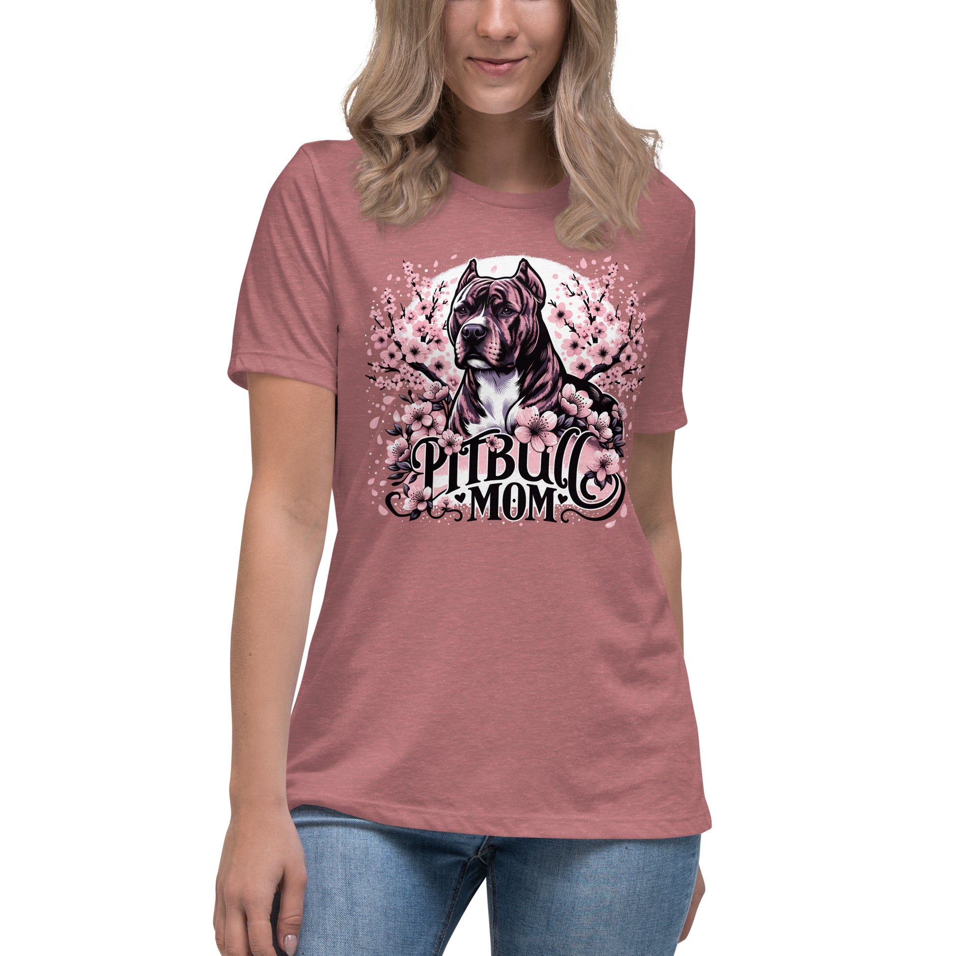 Cherry Blossom Pitbull Mom Women's T-Shirt - Pittie Choy