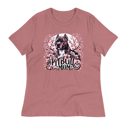 Cherry Blossom Pitbull Mom Women's T-Shirt - Pittie Choy