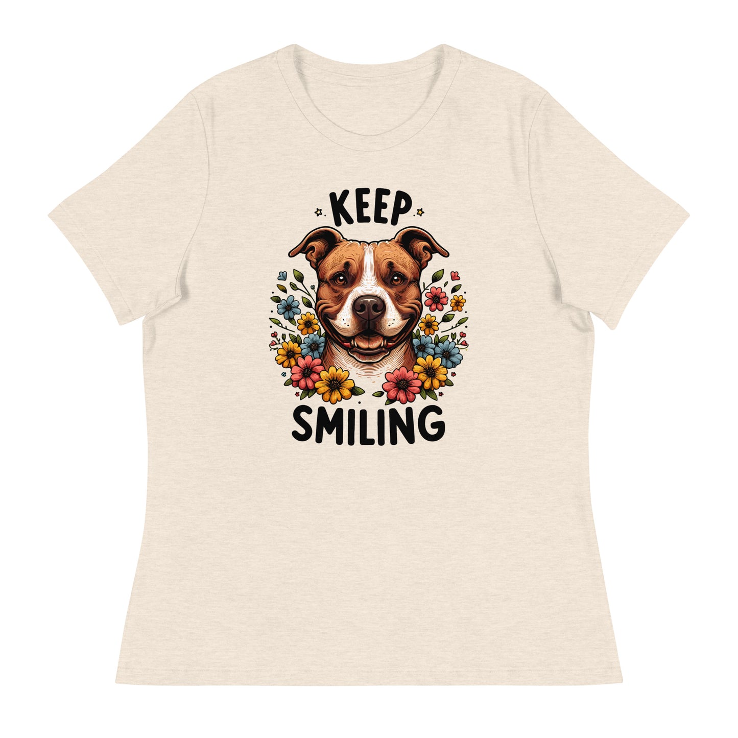 "Keep Smiling" Floral Pitbull Women's T-Shirt - Pittie Choy