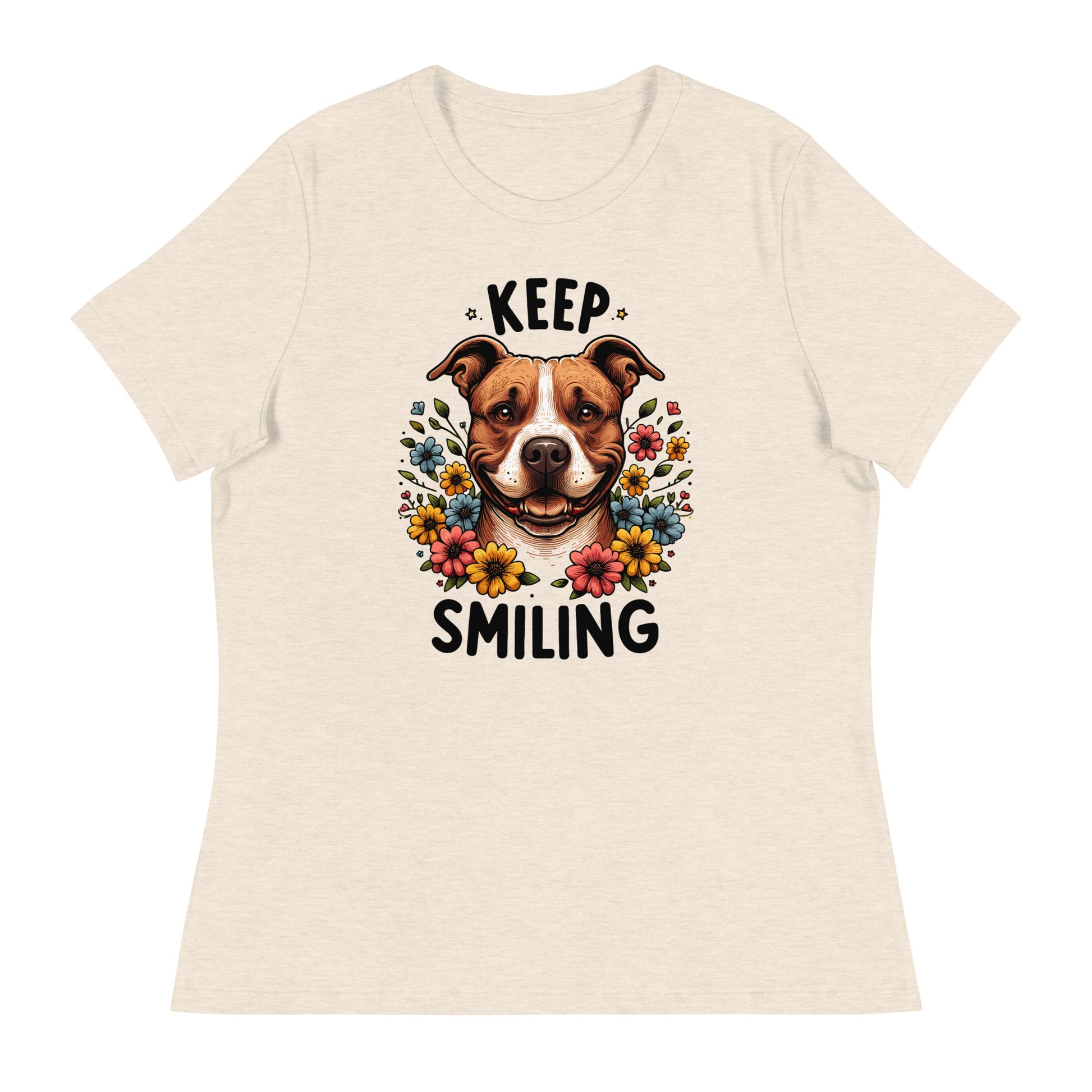 "Keep Smiling" Floral Pitbull Women's T-Shirt - Pittie Choy