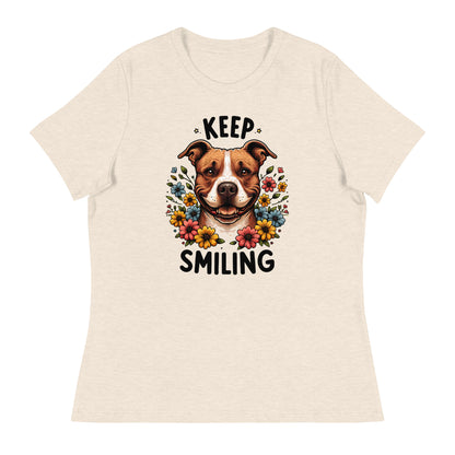 "Keep Smiling" Floral Pitbull Women's T-Shirt - Pittie Choy