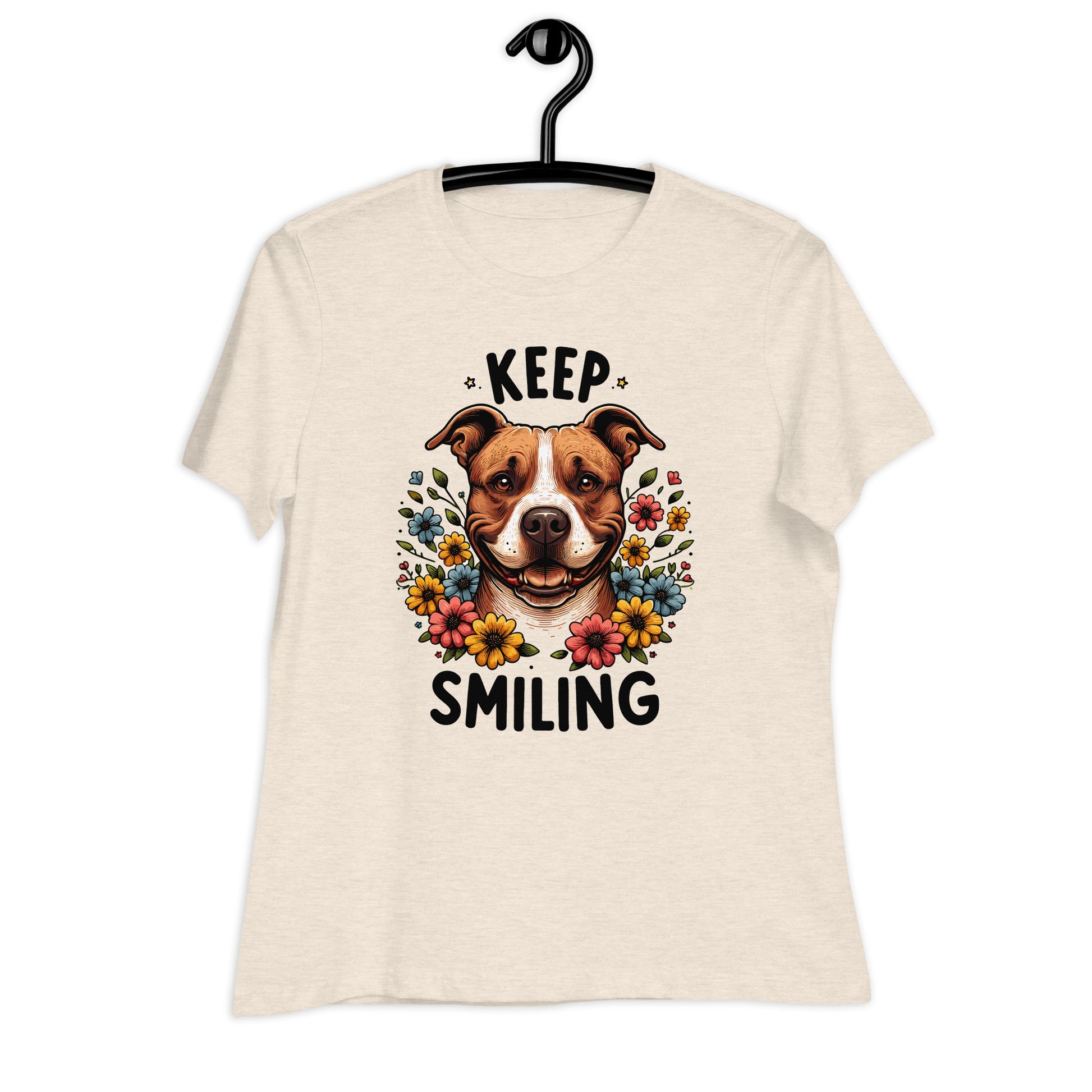 "Keep Smiling" Floral Pitbull Women's T-Shirt - Pittie Choy