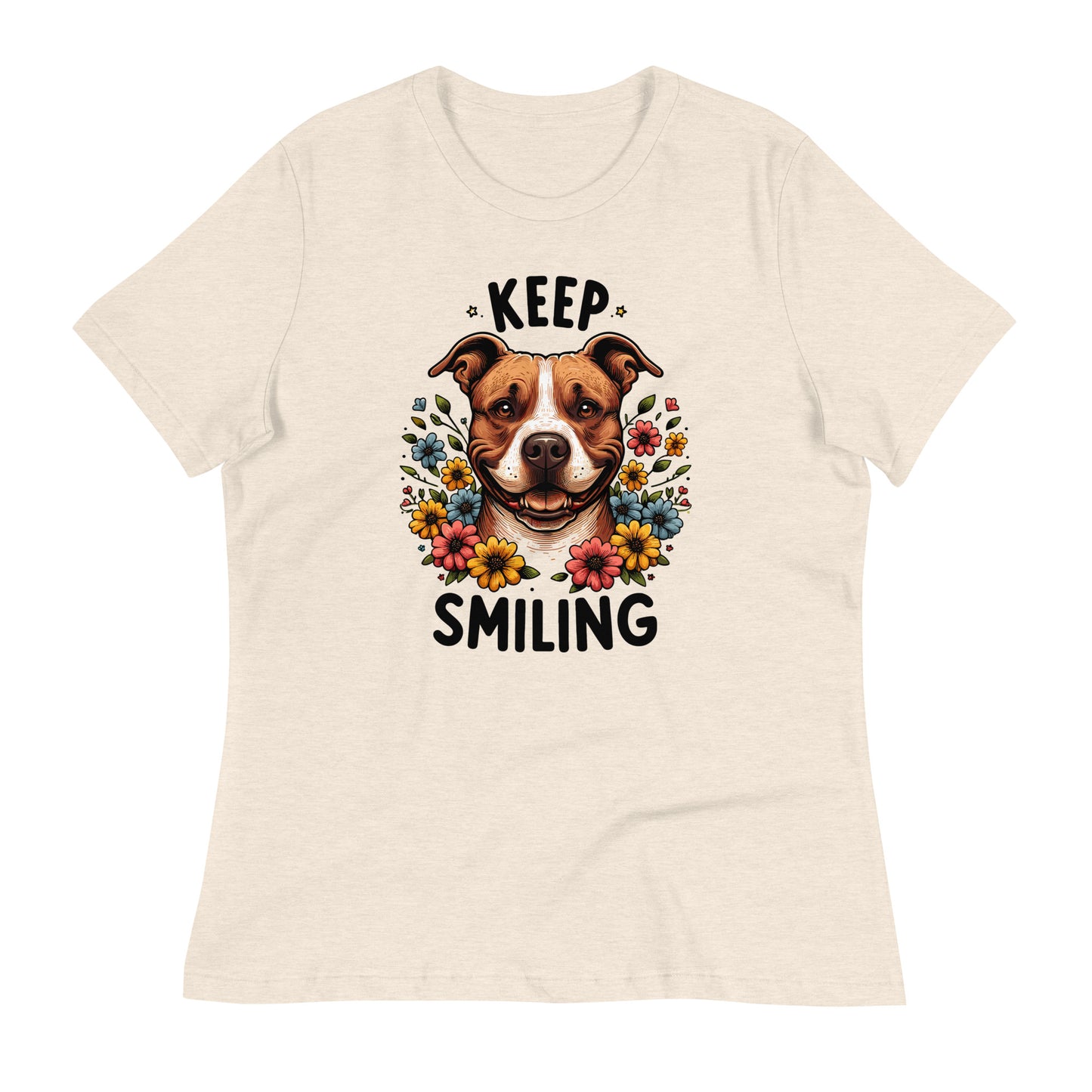 "Keep Smiling" Floral Pitbull Women's T-Shirt - Pittie Choy