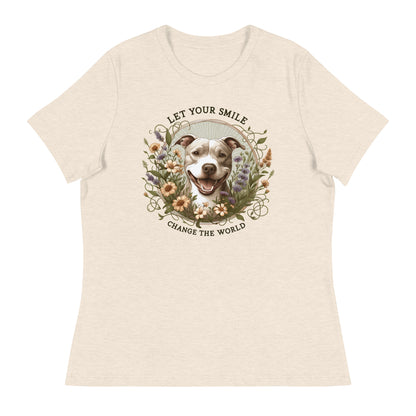 "Change the World" Smiling Pitbull Women's Relaxed T-Shirt - Pittie Choy