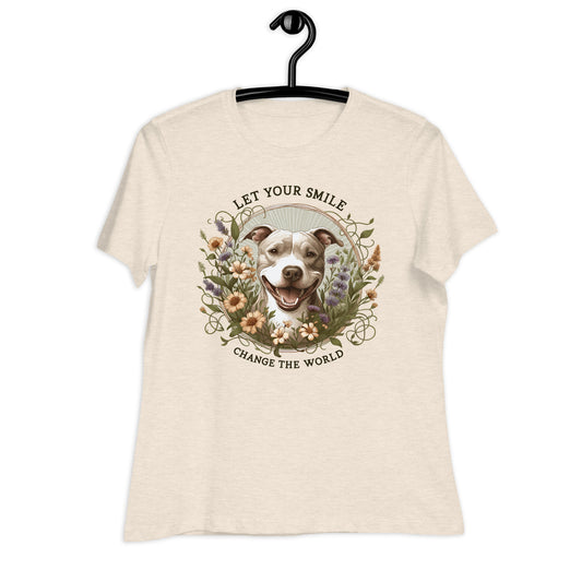 "Change the World" Smiling Pitbull Women's Relaxed T-Shirt - Pittie Choy